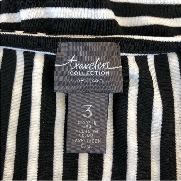 Chico’s Travelers Made in Usa Black & White Stripe Tie-Front 3/4 Sleeve Top 3 L - Picture 10 of 15
